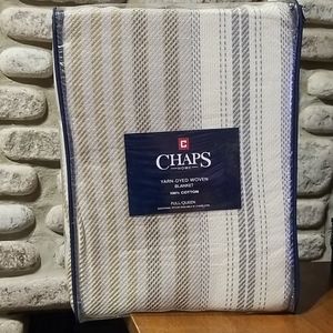 NEW Chaps 100% Cotton Striped Full/Queen Blanket